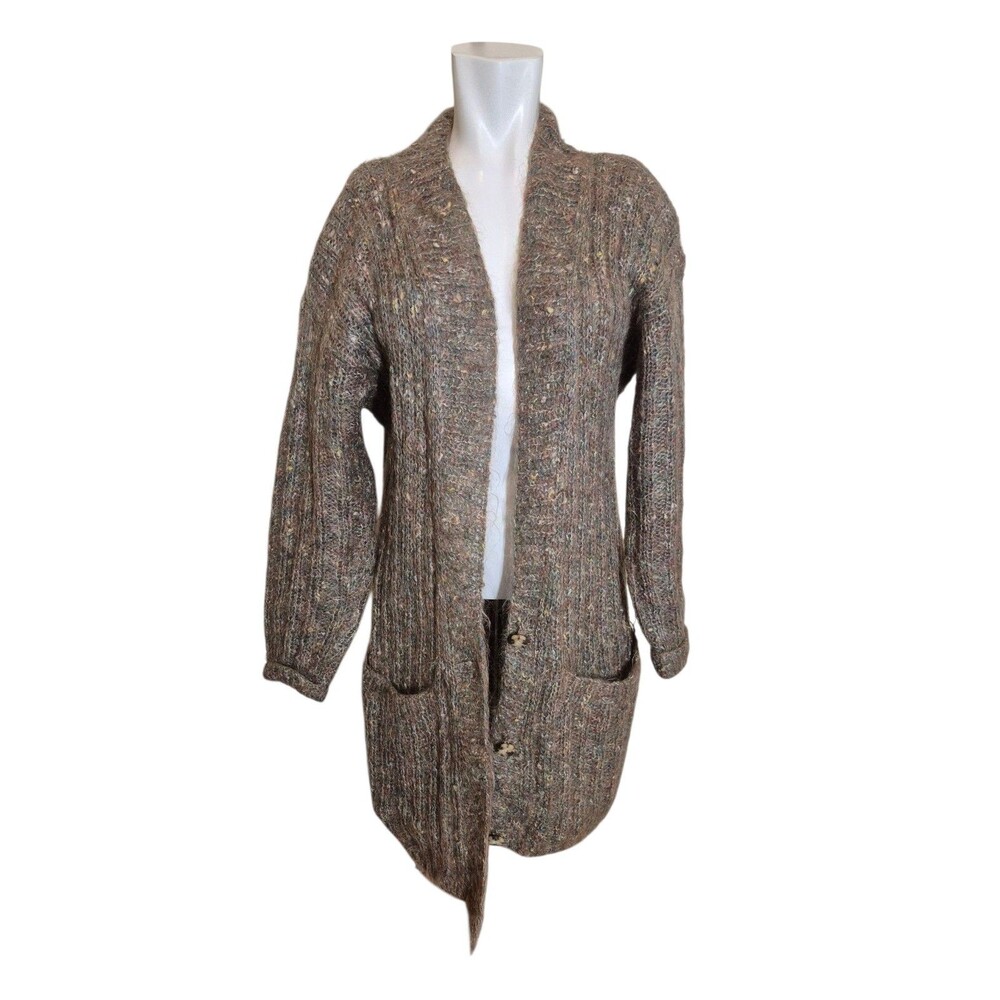 Ellen Tracy VTG 90s Mohair Sweater Tunic Cardigan Taupe Marled Sweater Sz M